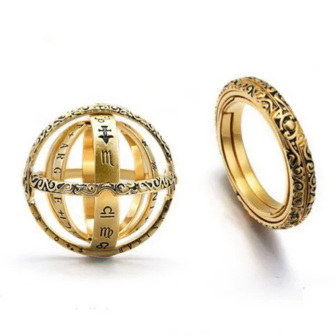 18K Gold Plated Chunky Engraved Globe Ring Stainless Steel