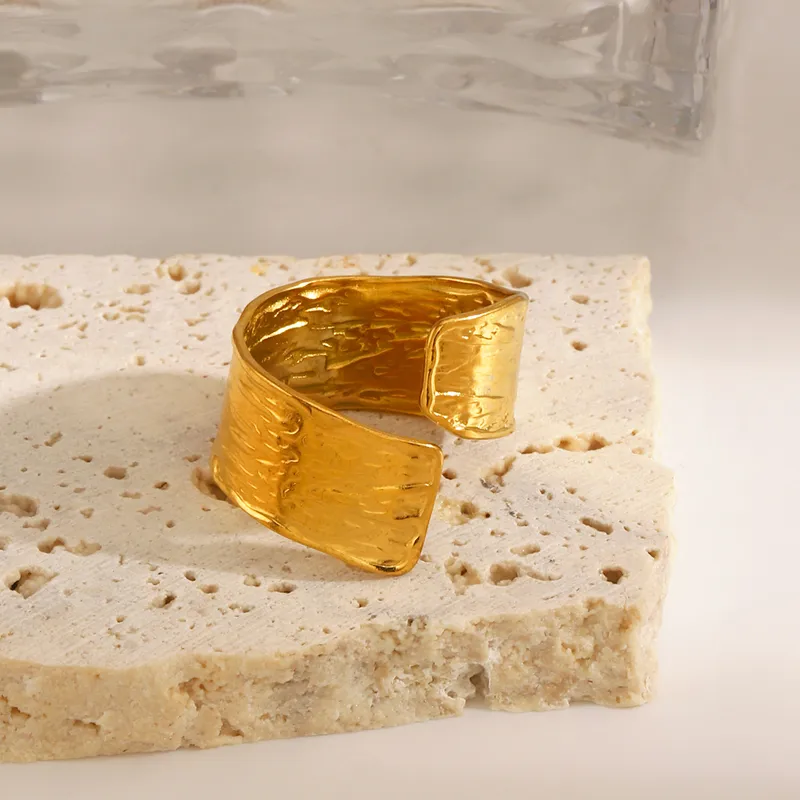 18K Gold Plated Twisted Statement Open Ring Stainless Steel