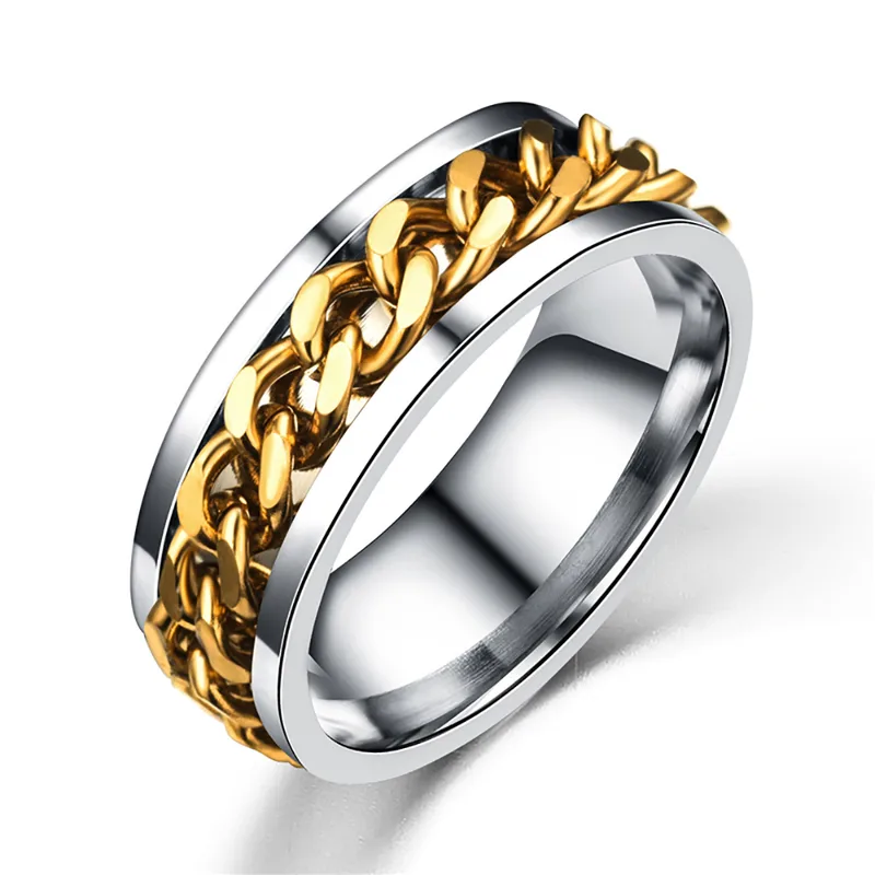 Gold and Silver Plated Chain Rotating Band Ring Stainless Steel Hypoallergenic