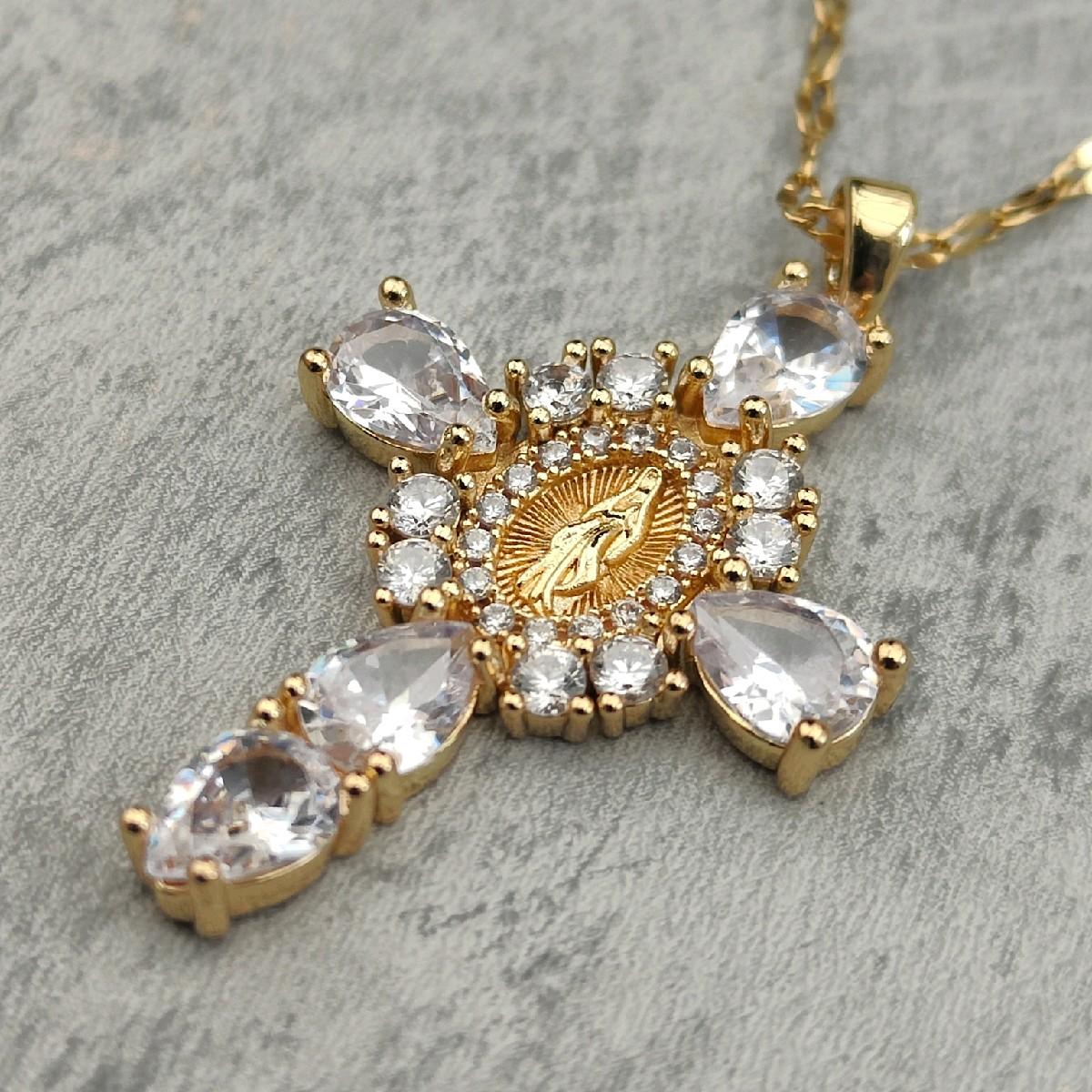 18K Gold Plated Necklace with Sparkling Zircon Cross Pendant