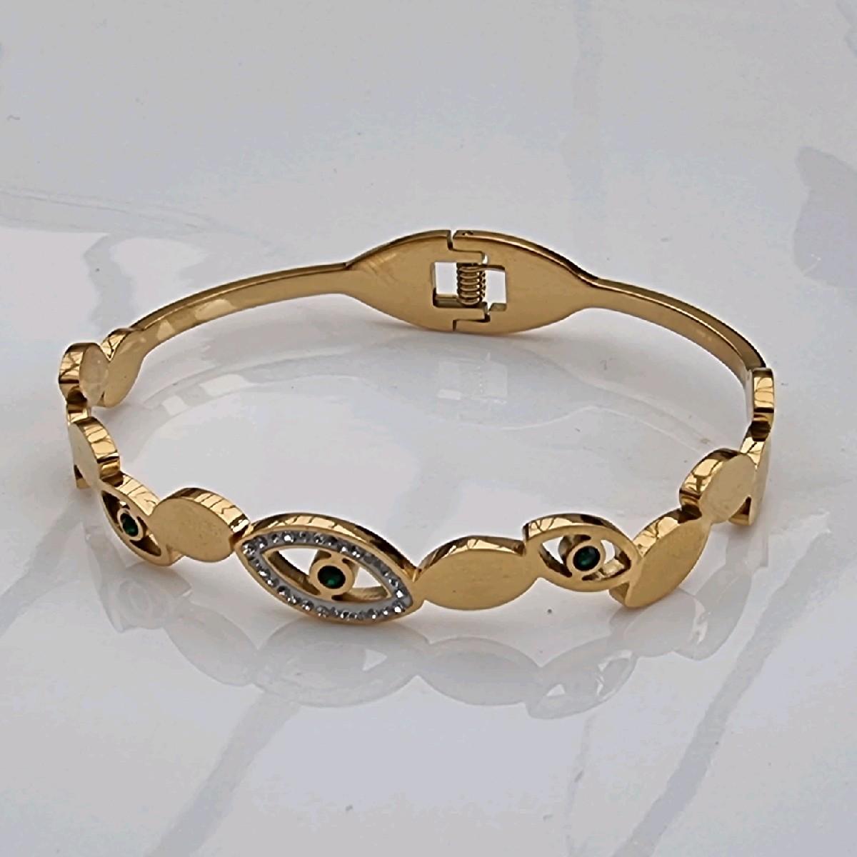 18K Gold Plated Evil Eye Bangle with CZ Stones Stainless Stones