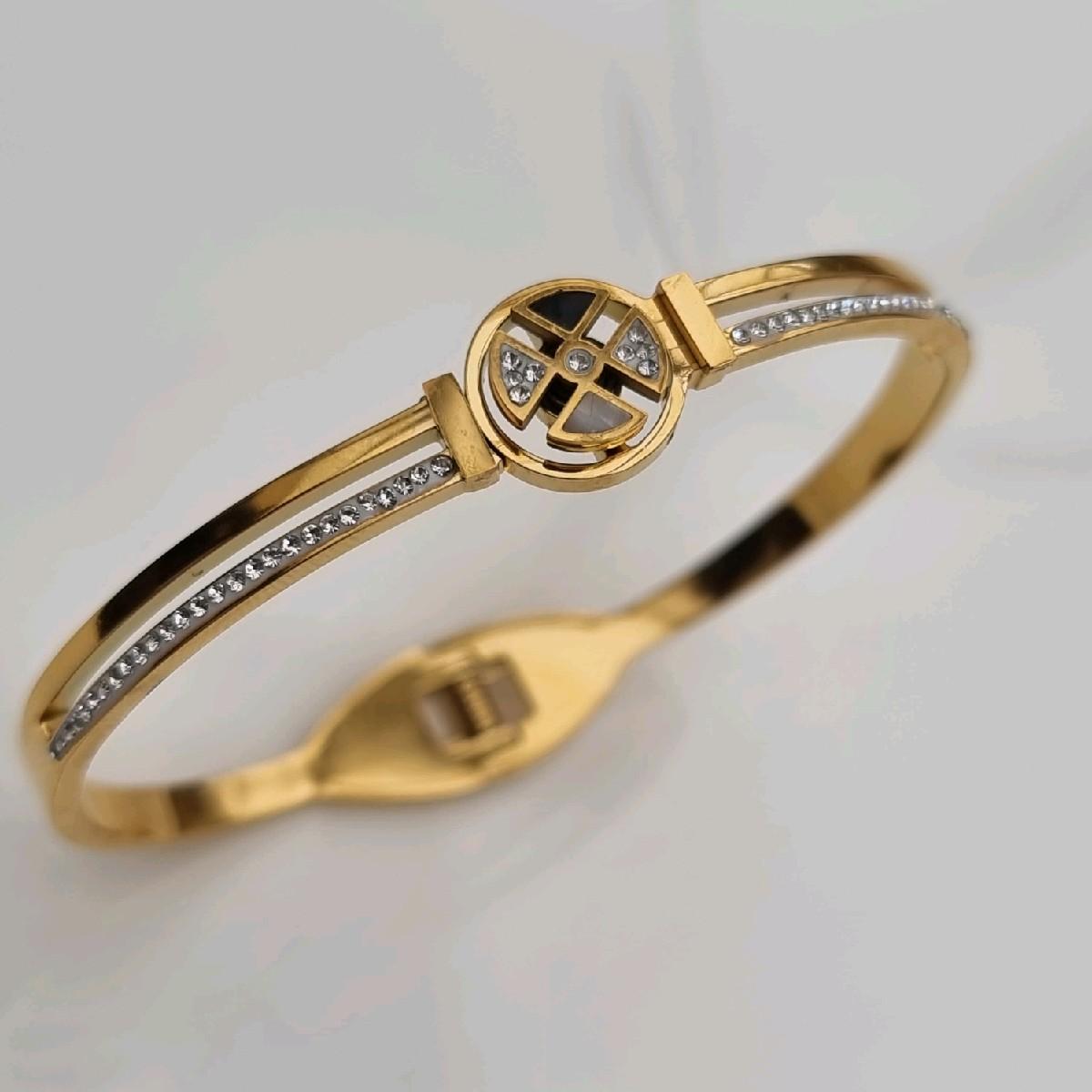18k Gold Plated Bangle Fidget Anxiety Bangle with Zircon Stones Stainless Steel