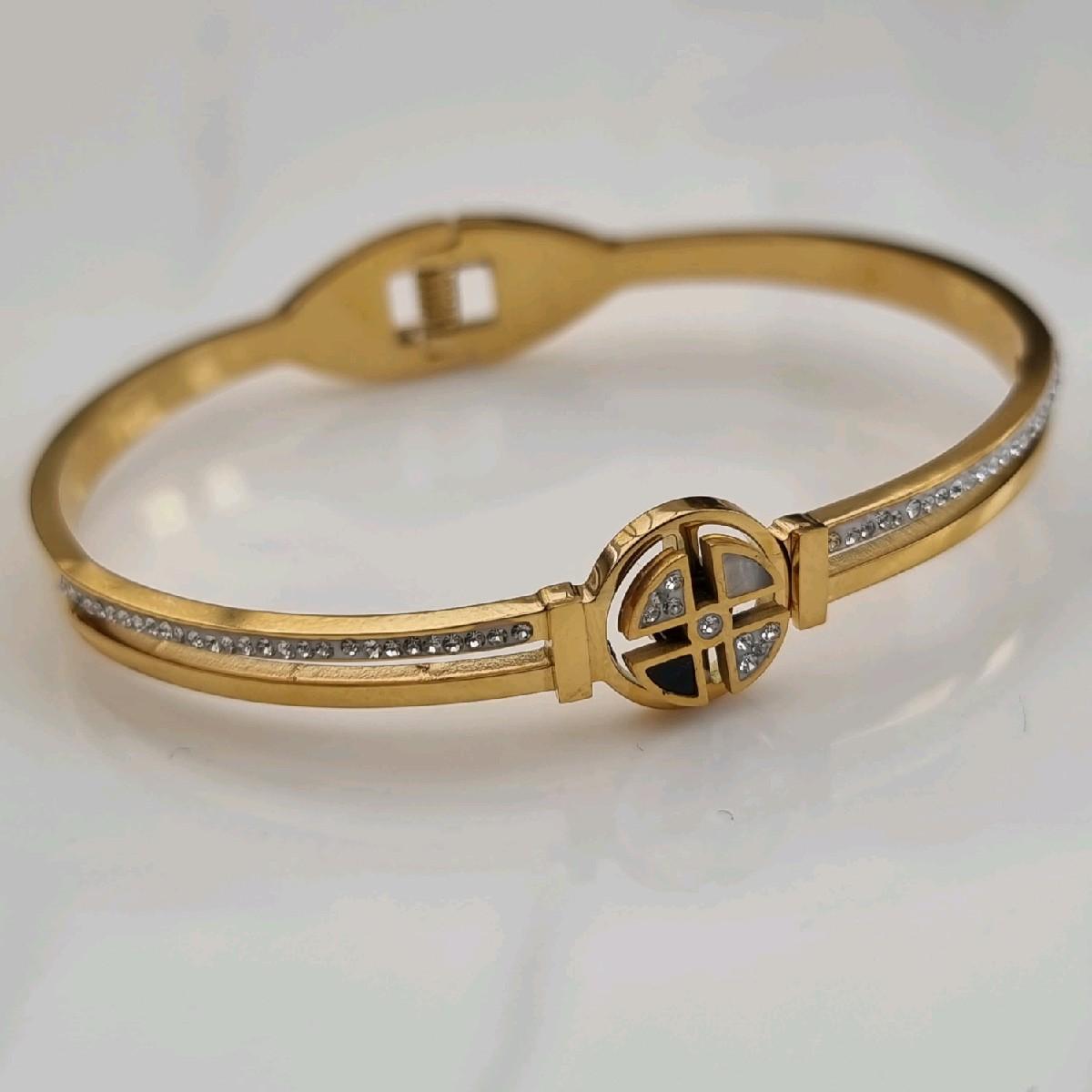 18k Gold Plated Bangle Fidget Anxiety Bangle with Zircon Stones Stainless Steel