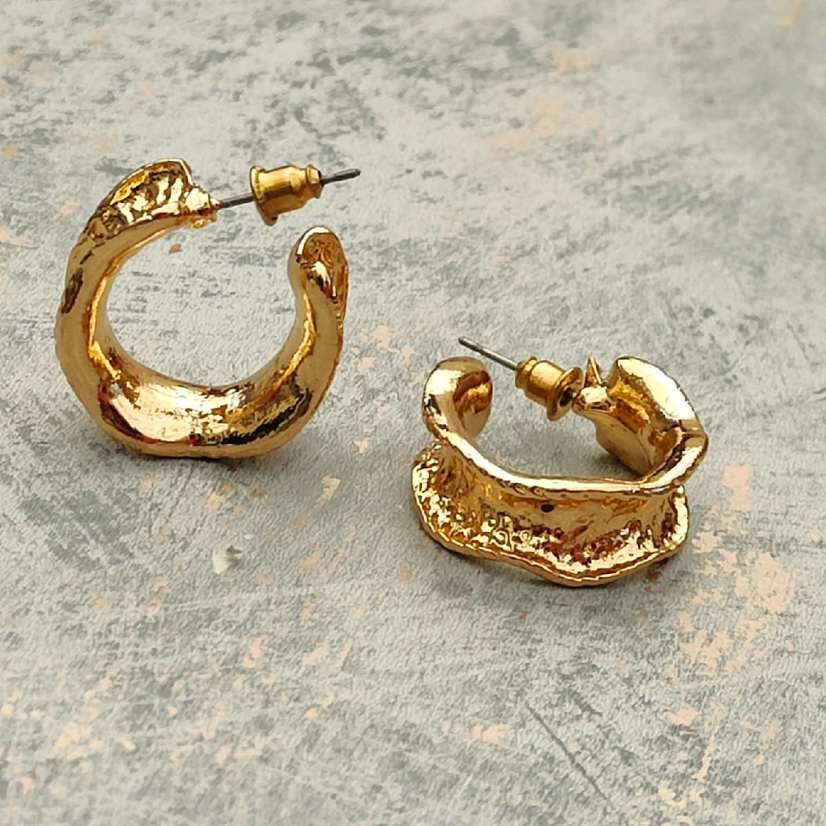 18k Gold Plated Hammered Hoop Earrings