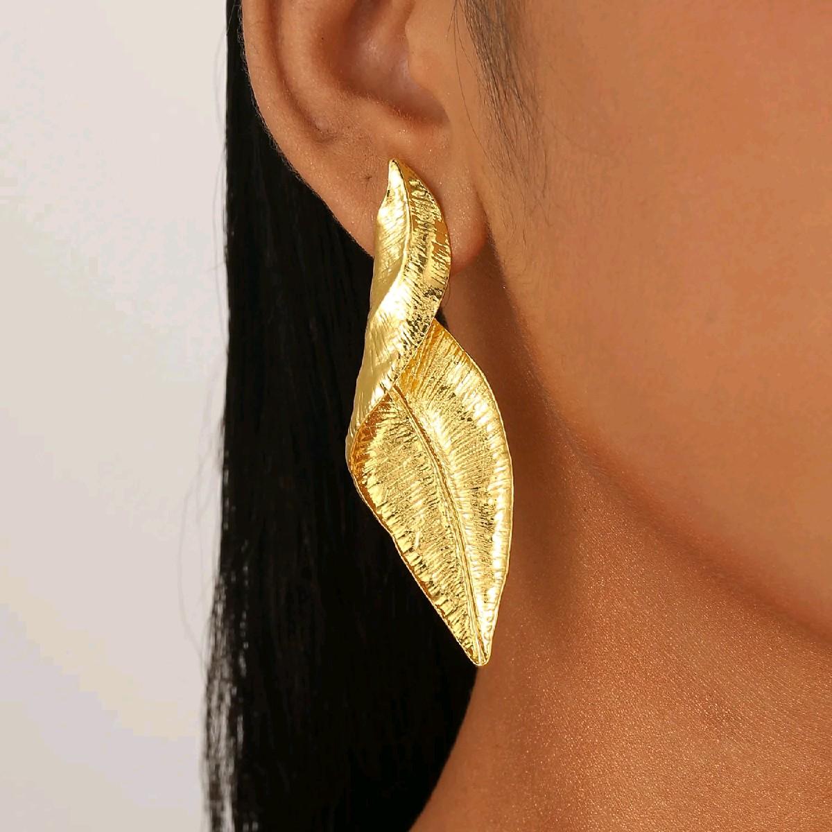 18k Gold Plated Statement Retro Leaf Earrings