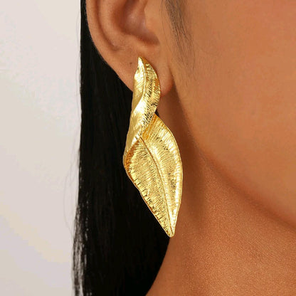 18k Gold Plated Statement Retro Leaf Earrings