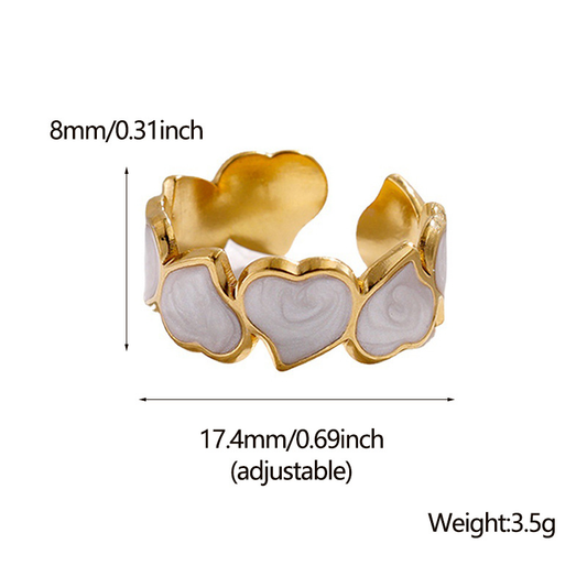 Adjustable White Gold Heart Band Ring 18k Plated Stainless Steel