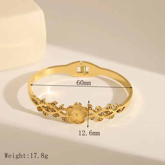 18K Gold Plated Floral Leaf Bangle Stainless Steel