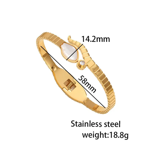 Boho Snake Mother Of Pearl Zircon Bangle 18K Gold Plated Stainless Steel