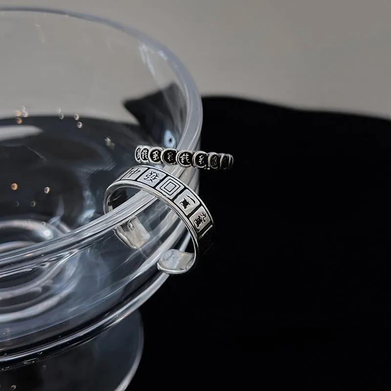 Engraved Silver Plated Adjustable Set Of Rings Stainless Steel