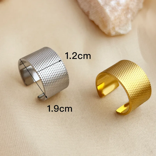 18k Gold Plated Textured Chunky Open Ring Stainless Steel