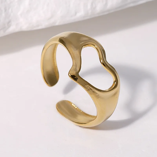 18K Gold Plated Hollow Heart Adjustable Ring Stainless Steel