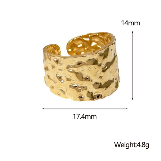 18K Gold Plated Statement Hammered Open Ring Stainless Steel