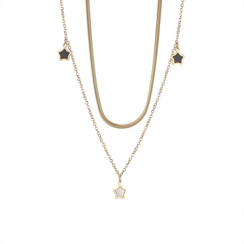 18k Gold Plated Star Charms Layered Pendant Necklace Stainless Steel