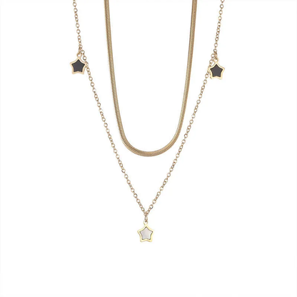 18k Gold Plated Star Charms Layered Pendant Necklace Stainless Steel