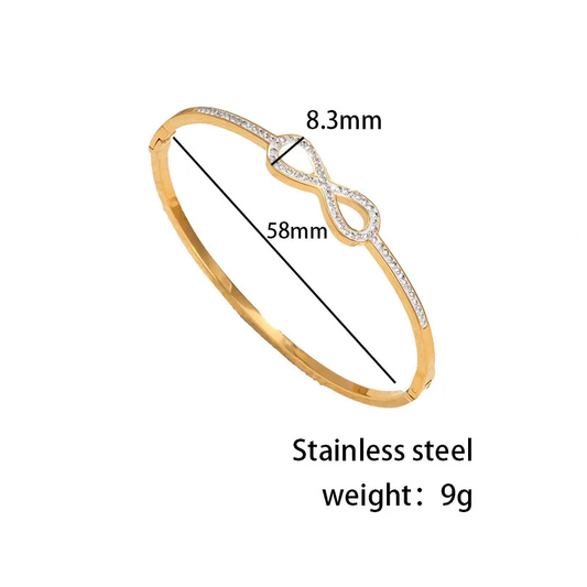 18k Gold Plated Infinity Bangle with CZ Stones Stainless Steel