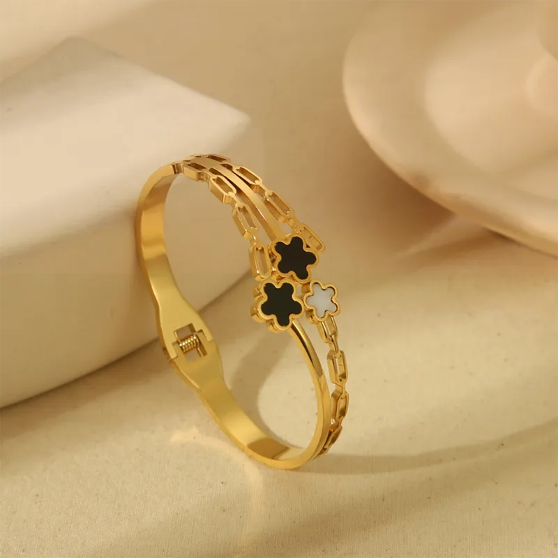 18K Gold Plated Flower Link Bangle Stainless Steel