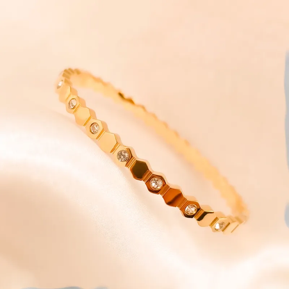 18K Gold Plated Hexagon Bangle with CZ Stones Stainless Steel
