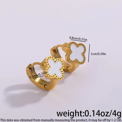 Gorgeous Black Four Leaf Clover Huggie Hoop Earrings Tarnish Free Stainless Steel