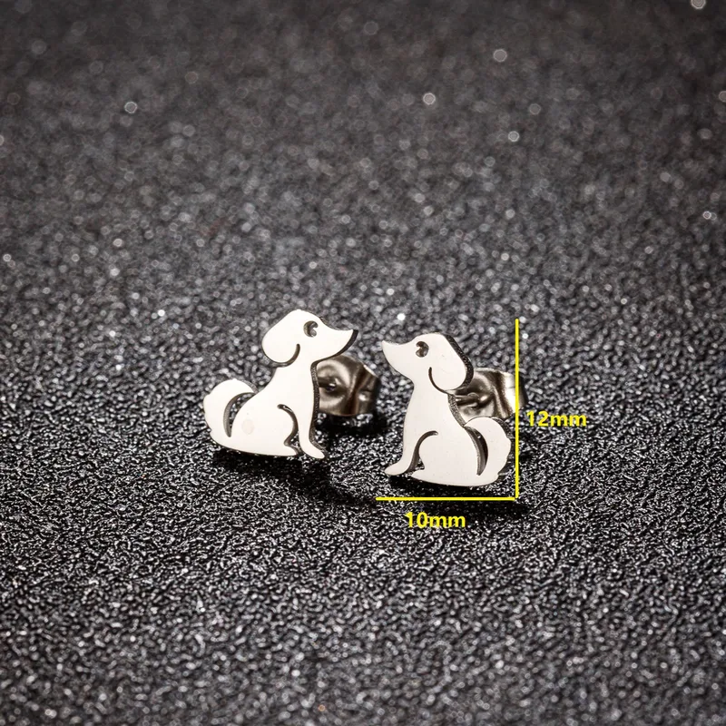 Cute Puppy Dog Small Studs Silver Plated Stainless Steel Hypoallergenic Waterproof