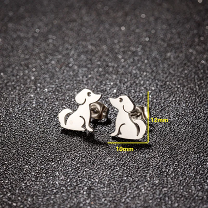 Cute Puppy Dog Small Studs Silver Plated Stainless Steel Hypoallergenic Waterproof