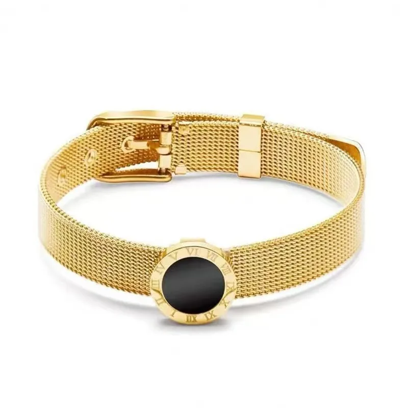 Gold Plated Roman Numeral Mesh Bracelet Stainless Steel Waterproof