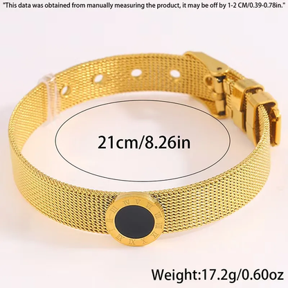 Gold Plated Roman Numeral Mesh Bracelet Stainless Steel Waterproof