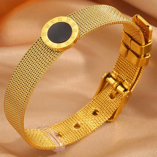 Gold Plated Roman Numeral Mesh Bracelet Stainless Steel Waterproof