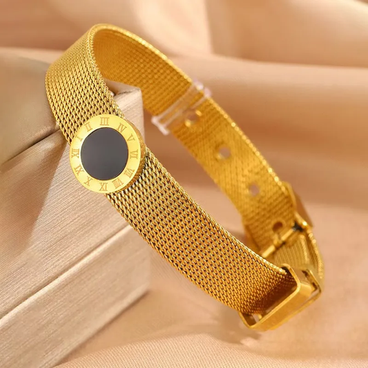 Gold Plated Roman Numeral Mesh Bracelet Stainless Steel Waterproof