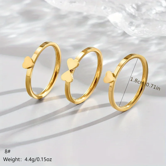 18K Gold Plated Four Leaf Clover Heart Shape Stacking Rings Set of 3 Stainless Steel