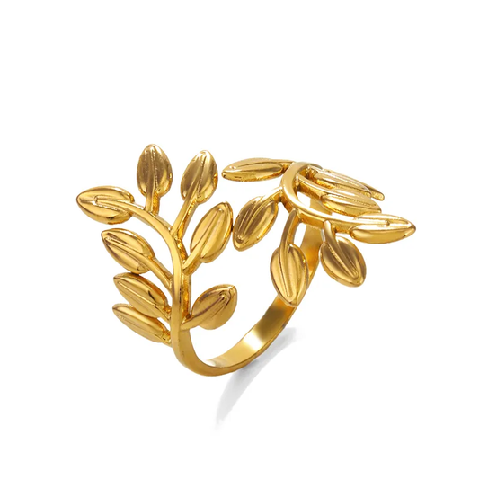 18K Gold Plated Open Leaves Ring Stainless Steel Tarnish Free