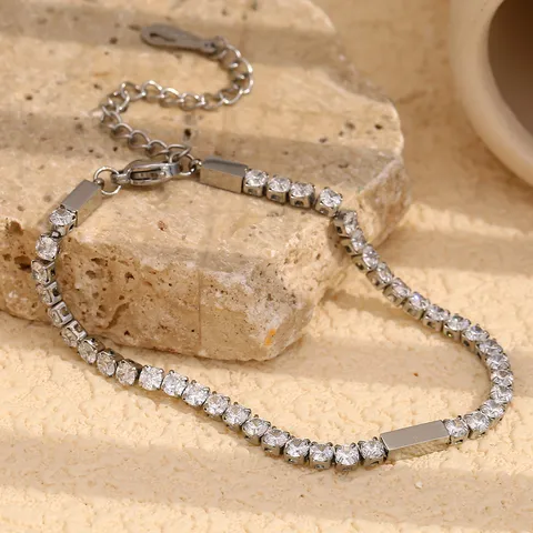Classic Tennis Zircon Bracelet Stainless Steel Waterproof