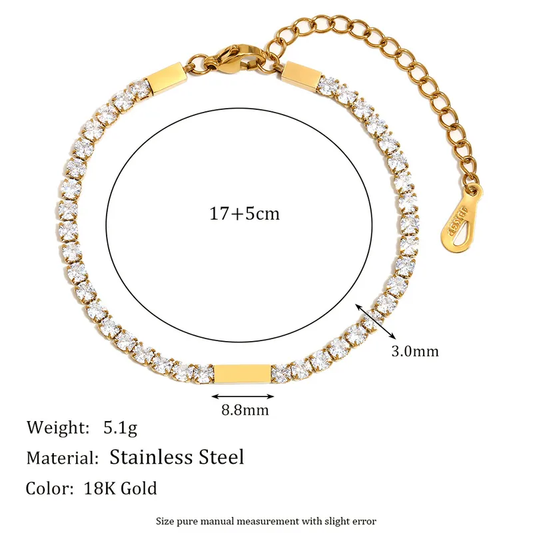 18K Gold Plated Tennis Zircon Bracelet Stainless Steel Waterproof