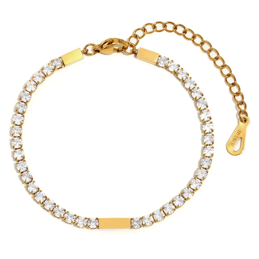 18K Gold Plated Tennis Zircon Bracelet Stainless Steel Waterproof