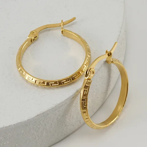 Engraved Everyday Gold Hoop Earrings 18K Gold Plated Stainless Steel