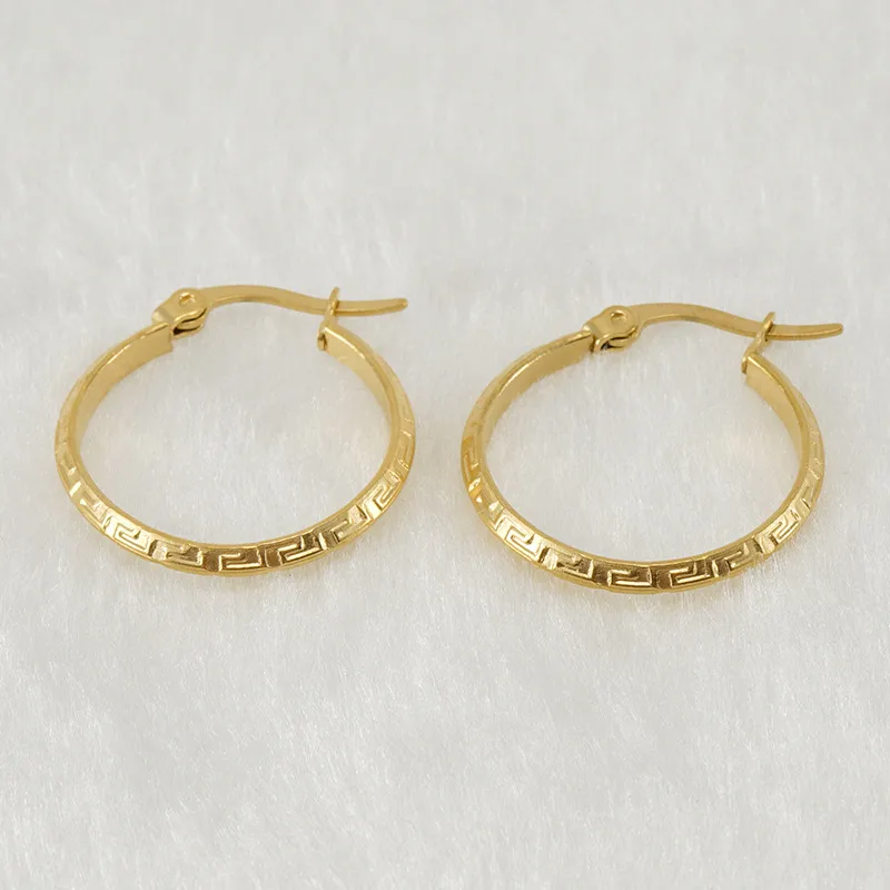 Engraved Everyday Gold Hoop Earrings 18K Gold Plated Stainless Steel