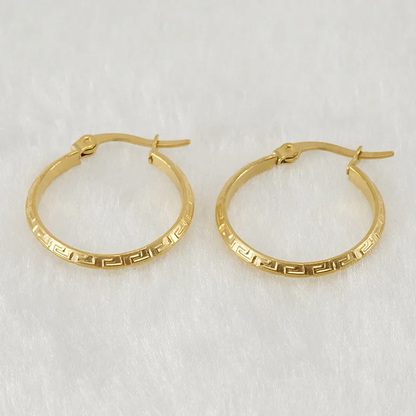 Engraved Everyday Gold Hoop Earrings 18K Gold Plated Stainless Steel