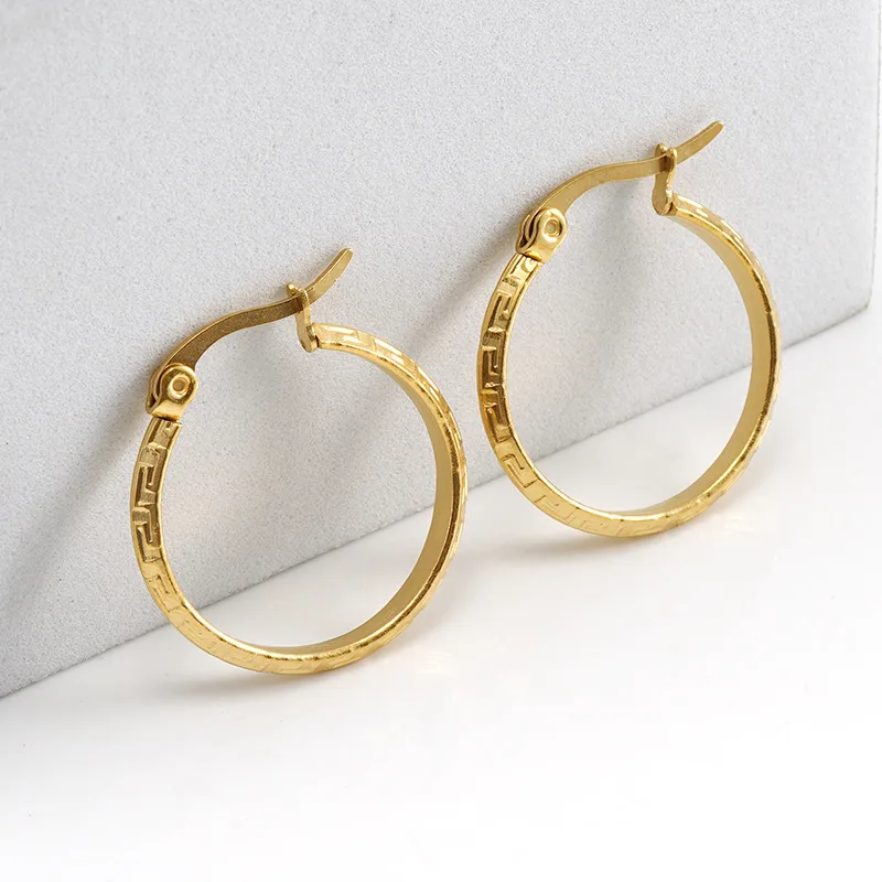 Engraved Everyday Gold Hoop Earrings 18K Gold Plated Stainless Steel
