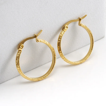 Engraved Everyday Gold Hoop Earrings 18K Gold Plated Stainless Steel