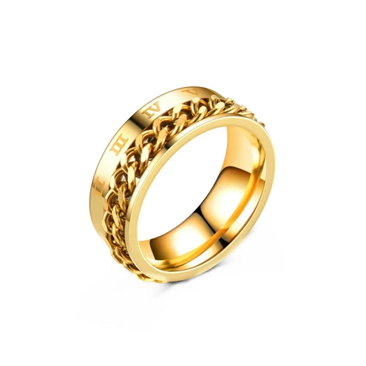 18K Gold Plated Roman Numeral Band Ring Stainless Steel Waterproof