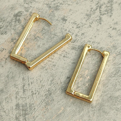 18K Gold Plated Rectangle Hoop Earrings