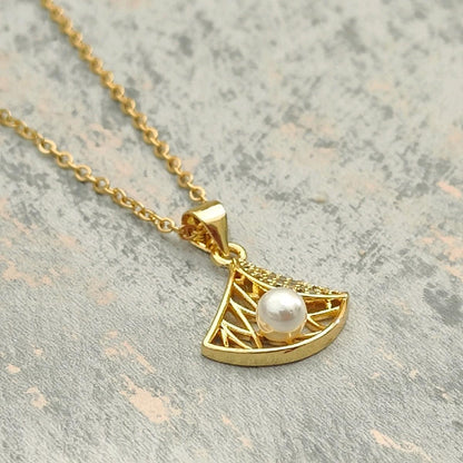 18K Gold Plated Necklace with Pearl Diamond Pendant