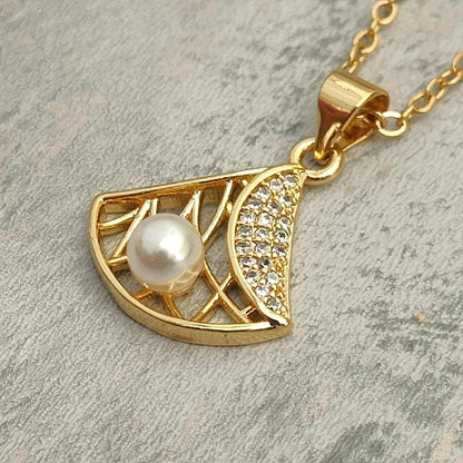 18K Gold Plated Necklace with Pearl Diamond Pendant