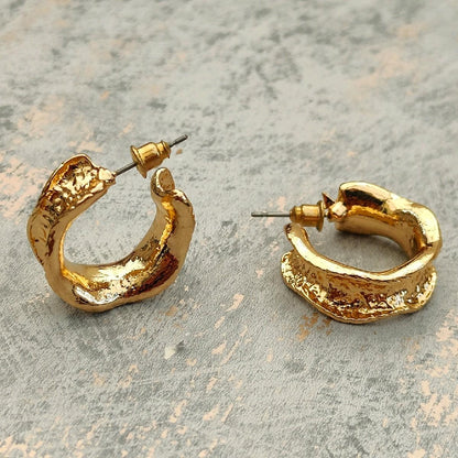 18k Gold Plated Hammered Hoop Earrings