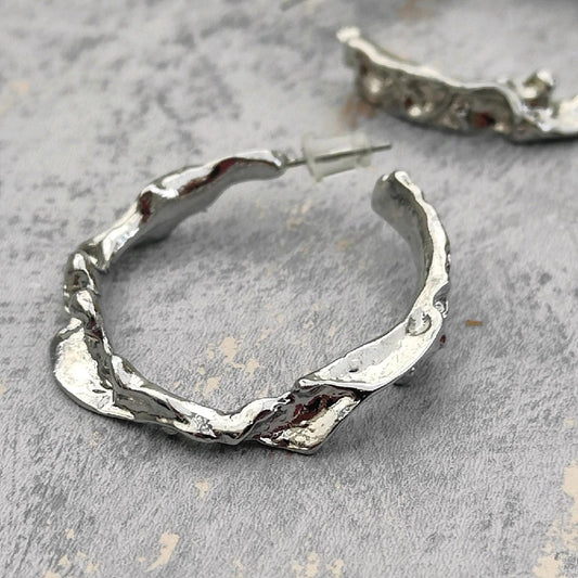 Silver Plated Statement Hammered Hoops