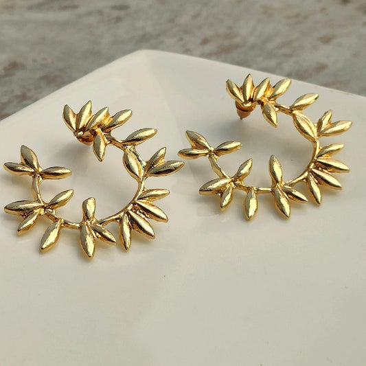 18k Gold Plated Leaf Hoop Earrings