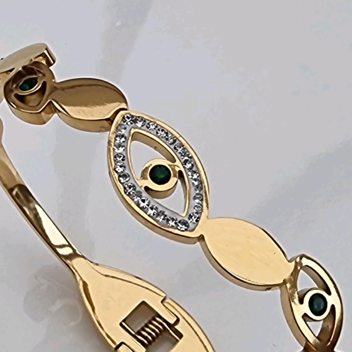 18K Gold Plated Evil Eye Bangle with CZ Stones Stainless Stones