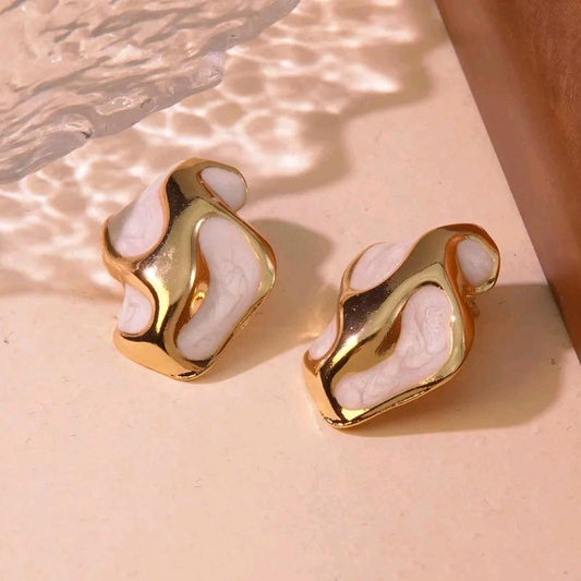 18K Gold Plated Ivory Enamel Stud Earrings