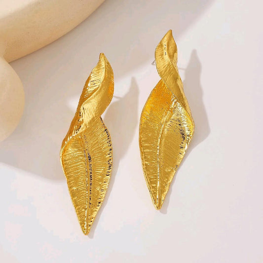 18k Gold Plated Statement Retro Leaf Earrings