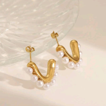 18k Gold Plated Premium Pearl Hoop Earrings